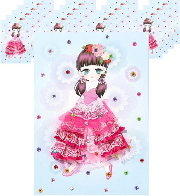 민화샵 종이 공주 드레스 붙이기 놀이 세트 프릴 UDOPP059, 분홍프릴, 20세트