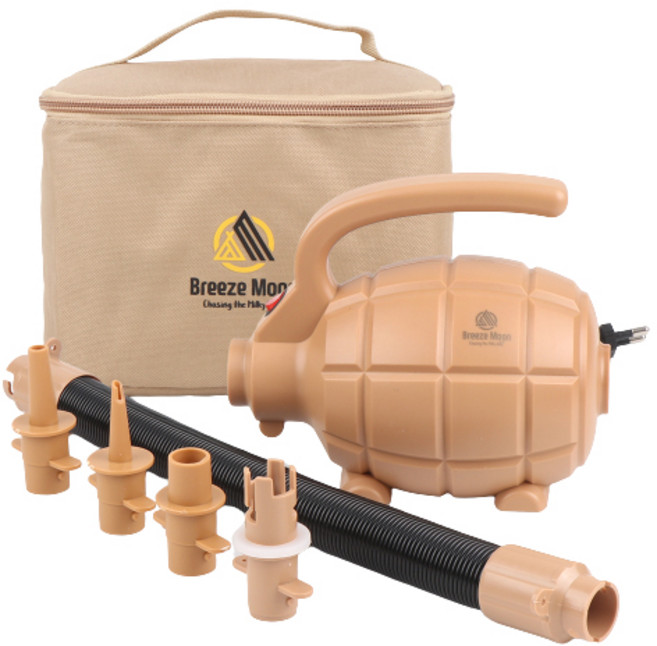 브리즈문 수류탄 캠핑 전동 에어 펌프 휴대용 튜브 텐트 매트 펌프 + 보관가방 세트, 탄 베이지, 1개