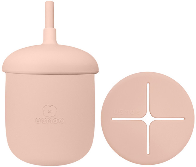 유비맘 유아용 실리콘 몽몽이 스낵 빨대컵, 220ml, 1개, 코랄