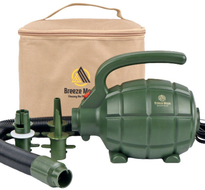 브리즈문 수류탄 캠핑 전동 에어 펌프 휴대용 튜브 텐트 매트 펌프 + 보관가방 세트, 올리브 그린, 1개