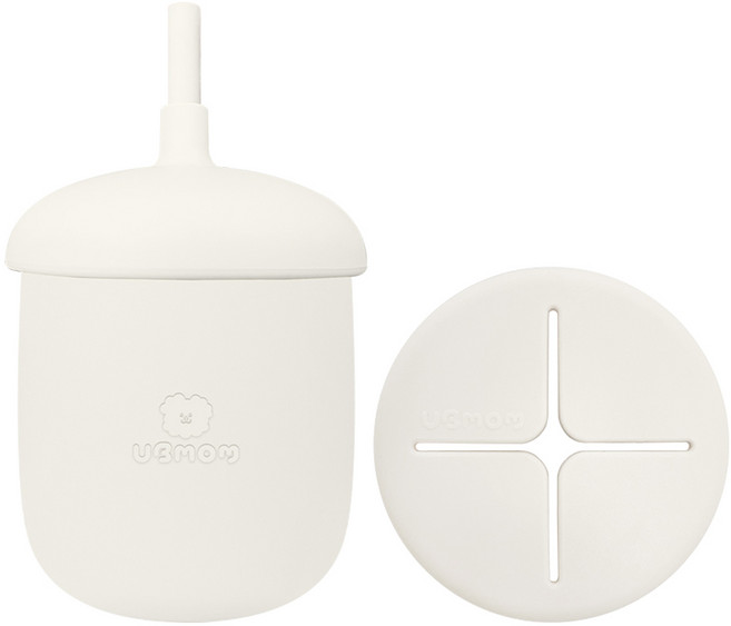 유비맘 유아용 실리콘 몽몽이 스낵 빨대컵, 220ml, 1개, 화이트