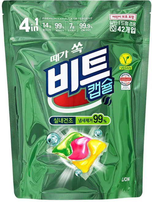 [비건라이프] 비트 실내건조 캡슐세제 그린플로럴향, 42개입, 1개