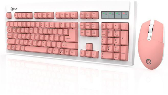 큐센 무선 키보드 마우스 세트, 일반형, MK350, 핑크