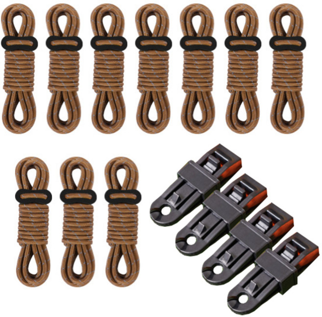 디트리 반사 로프 10p + 텐트타프 고정클립 4p 세트, 03 브라운(로프), 랜덤발송(고정클립)