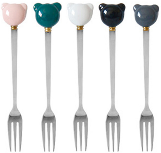 라임올리브 곰돌이 스텐 티포크 5종, 핑크 + 그린 + 화이트 + 블랙 + 그레이, 1세트