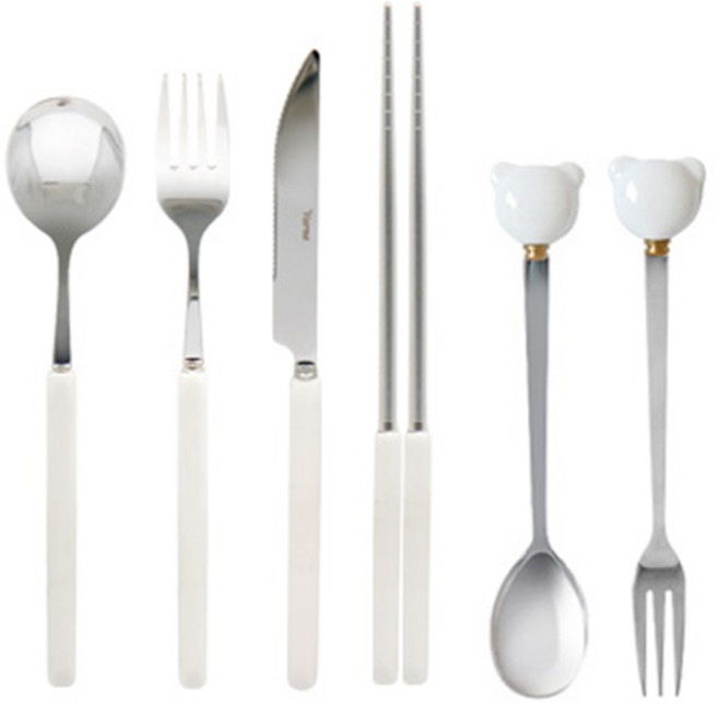 라임올리브 바네 커트러리 6종 세트, 화이트, 1세트, 스푼 + 젓가락 + 포크 + 나이프 + 티스푼 + 티포크