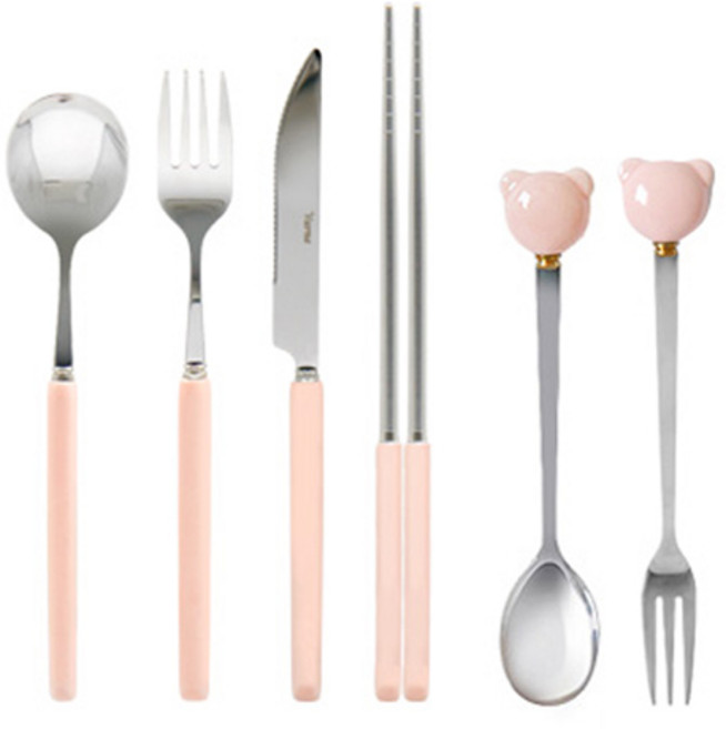 라임올리브 바네 커트러리 6종 세트, 핑크, 1세트, 스푼 + 젓가락 + 포크 + 나이프 + 티스푼 + 티포크