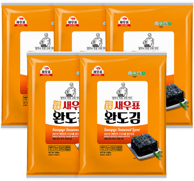 새우표 완도 오리지널 전장김, 25g, 5개
