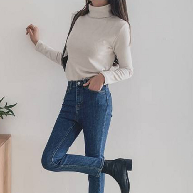 린다샵 여성용 미애닝 무지 기모 폴라 티셔츠 cpt7890k1a