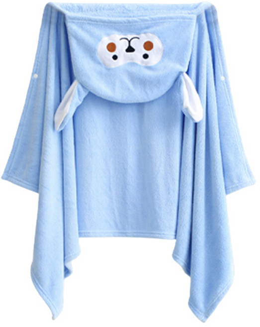 공유 아동용 극세사 샤워가운 후드타올 140 x 65 cm, 블루, 1개