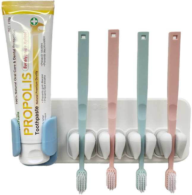 실리바스 허그 칫솔 패밀리 실리콘 4인 다용도 치약걸이, 화이트, 1개