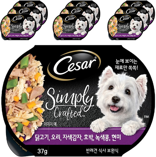 시저 1세 이상 강아지 심플리 크래프티드 습식사료, 닭+오리, 37g, 10개