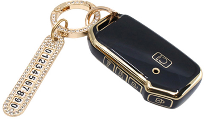 루젠 자동차 스마트 TPU 키케이스 + 큐빅링 + 번호판 세트, 모던블랙, 기아02