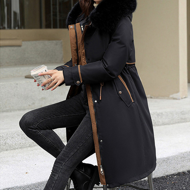 Goodif 女款絨毛領鋪棉中長版大衣