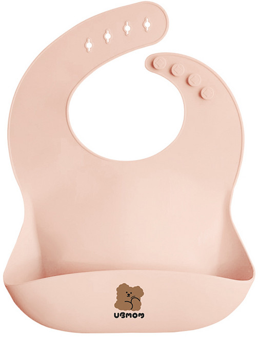 유비맘 유아용 실리콘 자기주도 이유식 턱받이, 코랄, 1개, 1매