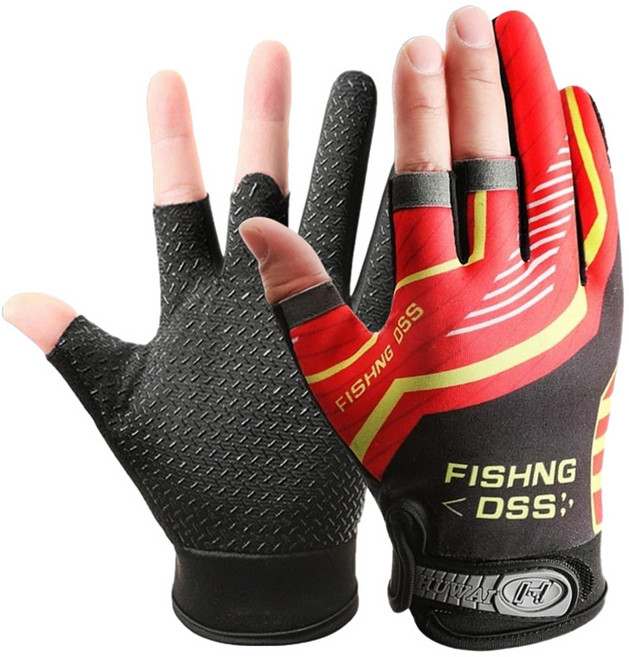 실버캐스트 3컷 양손 논슬립 낚시장갑, 레드, 1세트