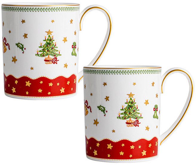 프라우나 한국도자기 크리스마스 마이노엘 머그컵 380ml, 혼합색상, 2개