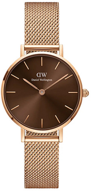 Daniel Wellington 女款 PETITE AMBER 棕色錶盤金屬腕錶 28mm