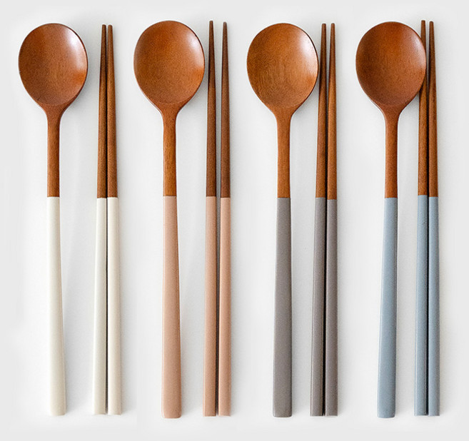 니코트 우드 4인 라운드 수저세트, 베이직컬러, 숟가락 4p + 젓가락 4p, 1세트