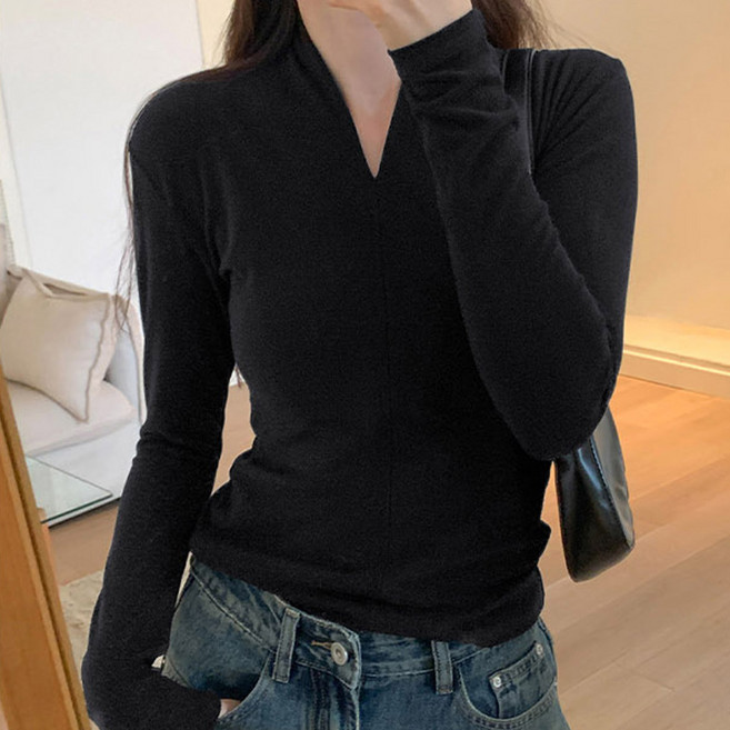 ViVEMO 女款V領半直條紋設計T恤 05656