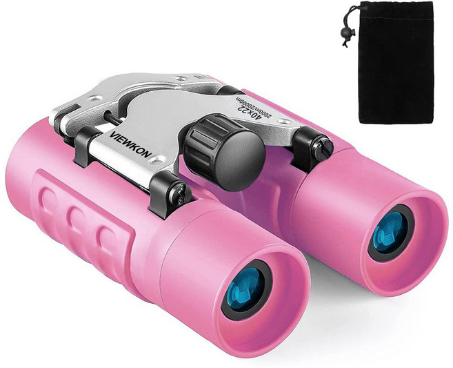 VIEWKON 미니 컬러 접이식 40배율 쌍안경 핑크 + 전용 페브릭 케이스 랜덤 발송 세트, 22mm