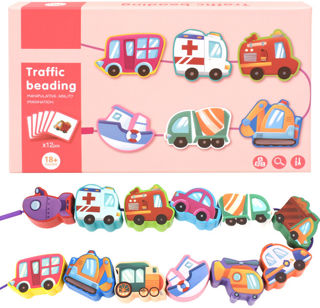 오즈토이 원목 블록 실꿰기 교구, 교통, 1개