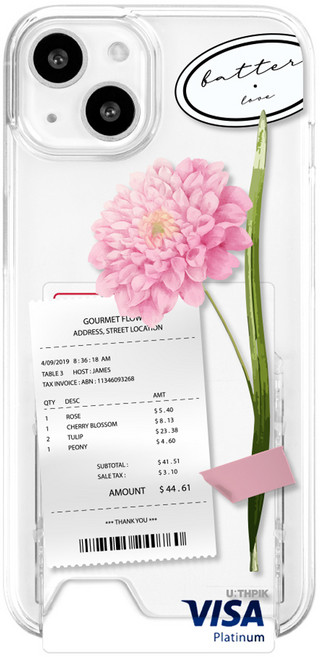 유스픽 이너 카드 포켓 클리어 하드 휴대폰 케이스 플라워샵