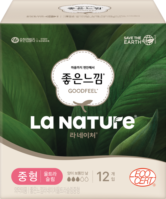 라네이처 좋은느낌 울트라슬림 생리대 날개형, 중형, 12개입, 1개