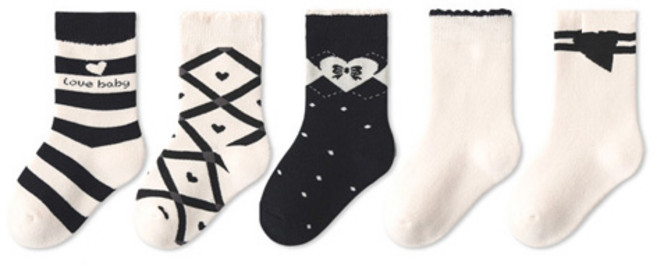 아이뿜 여아용 블랙 리본 하트 겨울 방한 양말 5종 세트 H66