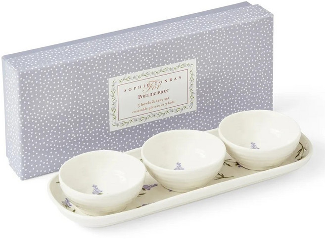 PORTmeIRION 波特玫琳恩Sophie Conran 薰衣草花紋深碗 3個 + 托盤, 薰衣草花紋, 1組