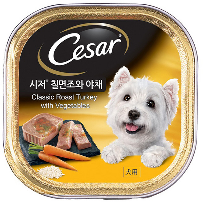 시저 1세 이상 강아지 주식캔, 칠면조+채소, 100g, 24개