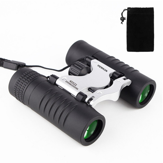 VIEWKON 미니 컬러 접이식 40배율 쌍안경 블랙 + 전용 케이스 세트, 22mm