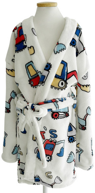 엔비키즈 아동용 포크레인 극세사 샤워가운 L, 화이트, 1개