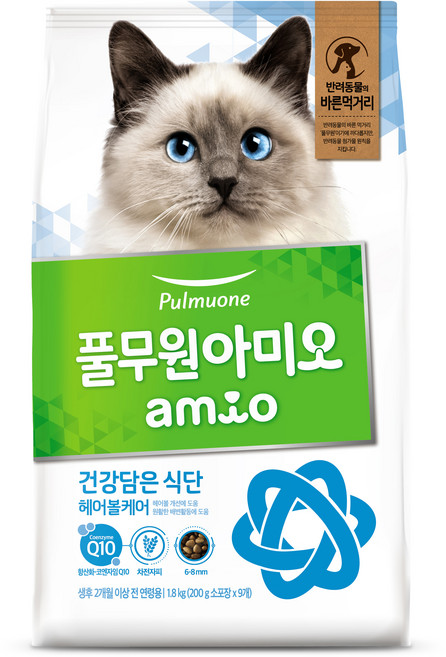 풀무원아미오 고양이 건강담은 식단 기능성 사료, 헤어볼, 1.8kg, 1개