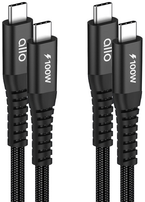 allo 高強度織物 E-Marker 晶片 100W C to C PD PPS 超高速充電線, 1m, 黑色, 2個