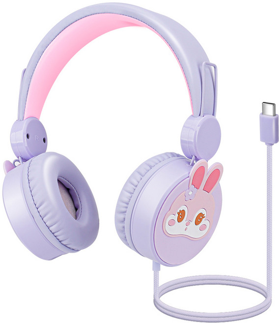 코시 어린이 청력보호 C타입 토끼 헤드폰, HP4099C, 연보라