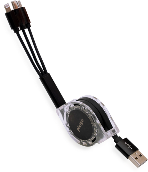 플레이고 3 in 1 C타입-8Pin 5Pin 멀티 충전 릴케이블 CB100, 1개, 블랙, 92cm