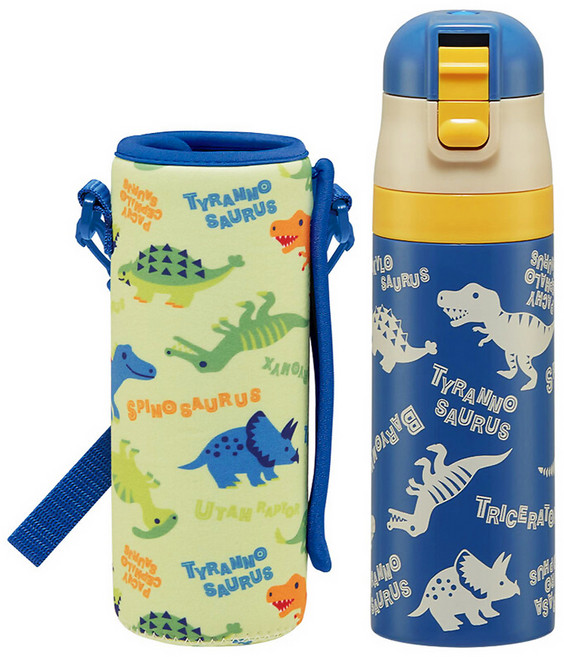 스케이터 다이렉트 스텐 물병 KSDC4 + 파우치 세트, 공룡, 1세트, 470ml