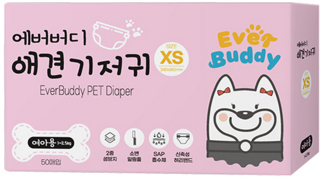 에버버디 강아지 기저귀 암컷용, 초소형, 50개입, 1개