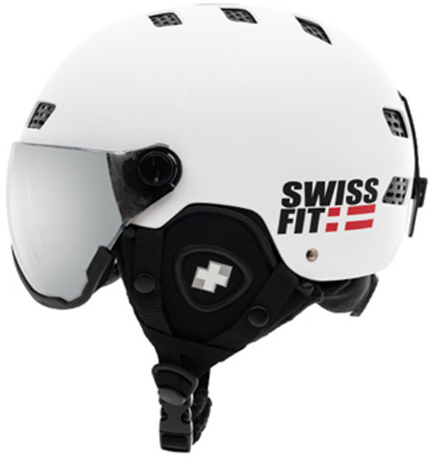 스위스핏 스키 스노우보드 바이저헬멧 고글일체형, 화이트, 1개