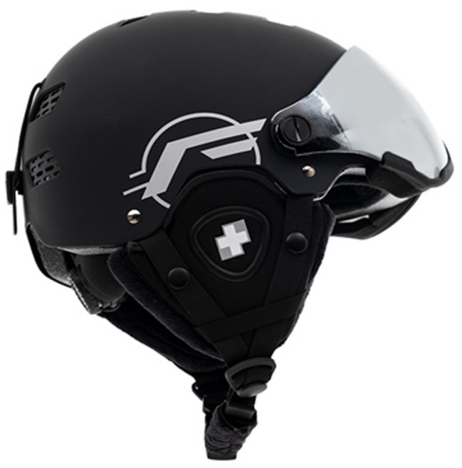 스위스핏 스키 스노우보드 바이저헬멧 고글일체형, 블랙, 1개