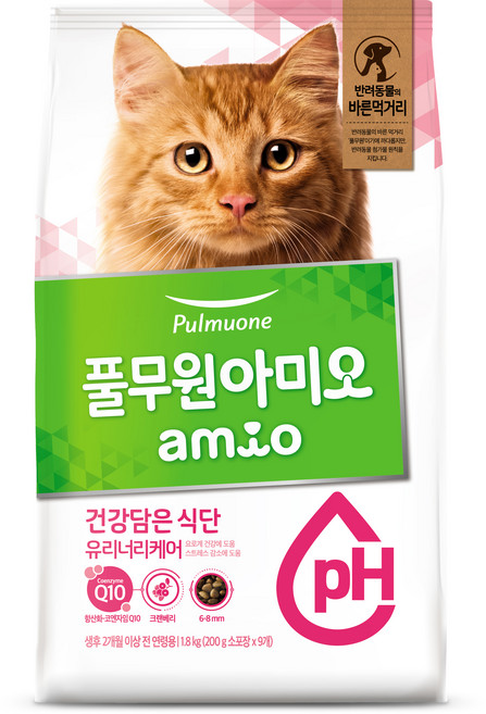 풀무원아미오 고양이 건강담은 식단 기능성 사료, 유리너리+스트레스, 1.8kg, 1개