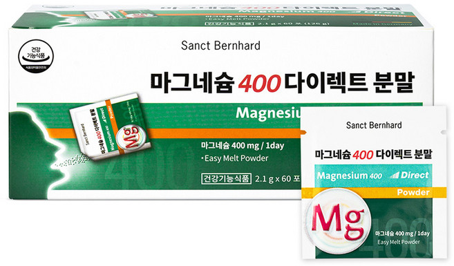 Krauterhaus Sanct Bernhard 鎂400mg能量即溶粉隨身包 60包入, 126克, 1個