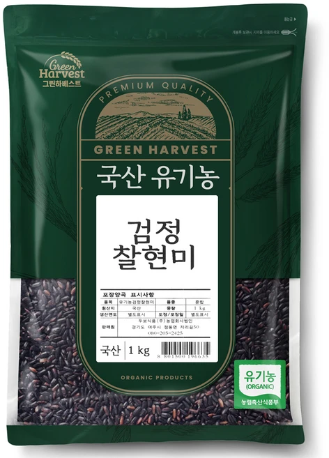그린하베스트 국산 유기농 검정찰현미, 1kg, 1개 - 쿠팡