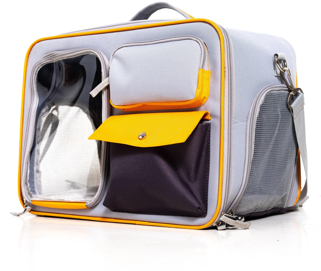 코믈리 반려동물 다용도 포켓 이동장 투명창, 그레이