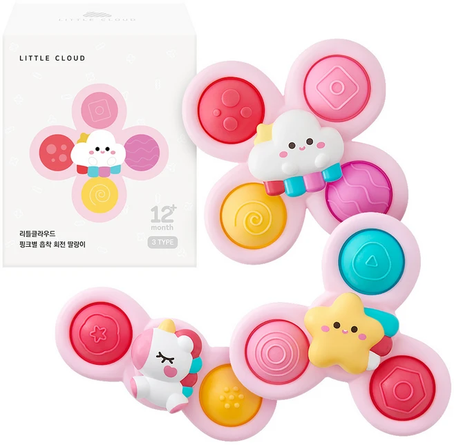 리틀클라우드 유아용 핑크별 흡착 회전 딸랑이 3종 세트, 혼합색상, 1세트 - 쿠팡