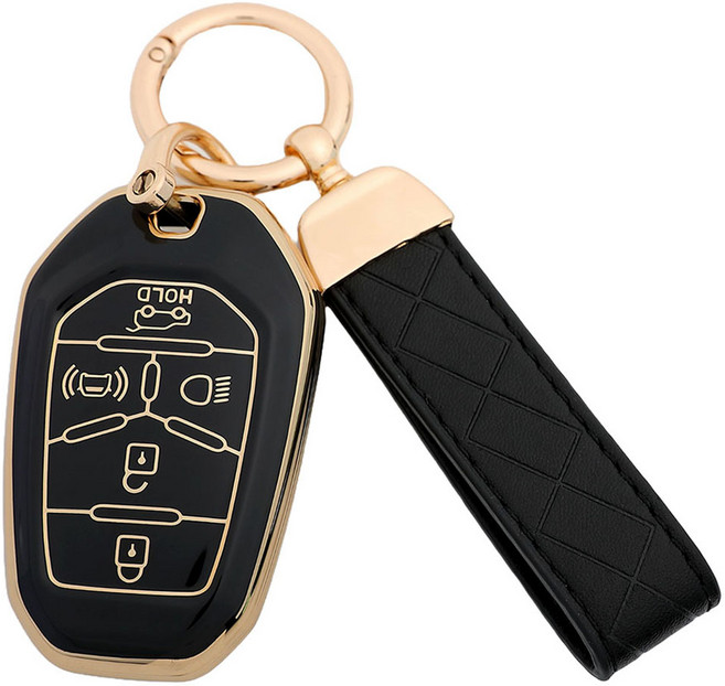 엠디글로벌 쌍용 차키케이스 TPU 키케이스 호환 + 인조가죽스트랩 세트, 블랙, 쌍용 C타입