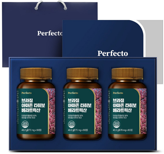 퍼펙토 타히보 베라트릭산 40.2g + 쇼핑백, 3개, 60정