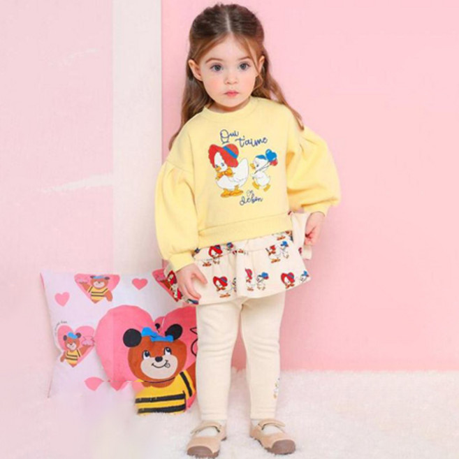 밀크마일 여아용 윈터 베베덕 포그니 기모 상하복 세트