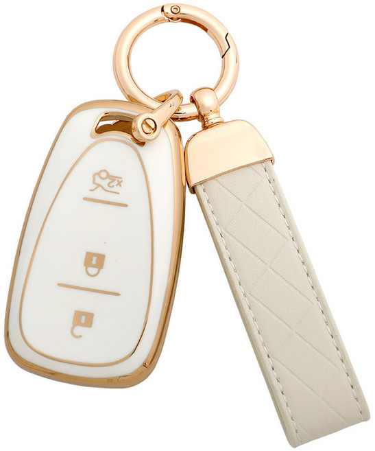 엠디글로벌 TPU 스마트키 풀커버 케이스 + 키링 세트, 아이보리, 쉐보레 B타입